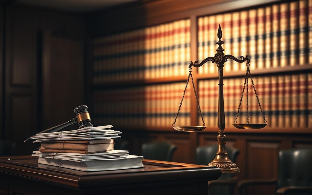 A Dimly Lit Courtroom, The Spotlight Focused On The Podium. A Judge'S Gavel And Stacks Of Legal Documents Sit Atop The Polished Wood, Casting Long Shadows. In The Foreground, The Scales Of Justice Stand Tall, Their Equilibrium Delicately Balanced, Symbolizing The Careful Consideration Of Lewd Conduct Statutes. In The Background, A Bookshelf Filled With Law Volumes, Each Spine Representing The Complex Legal Framework Surrounding Indecency And Public Morality. The Scene Conveys A Sense Of Gravity, The Weight Of Interpretation And Precedent Guiding The Interpretation Of These Sensitive Matters.